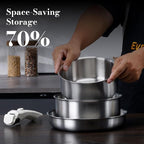 14 pcs Stainless Steel Cookware Set, Detachable Pots and Pans Set with Removable Handle, Non Toxic Space Saving RV Camping Cookware Set, Induction Cookware, Dishwasher & Oven Safe