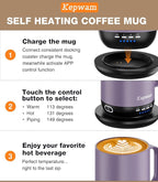 Heated Coffee Mug T1-14oz Fast Heating & Longer Battery Life Self Heating Coffee Mug Hot to 149℉ - Touch & App Controlled Mug Coffee and Hot Beverage Warmer, Gifts for Women and Men