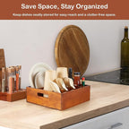 Wood Utensil Holder for Party, 6-Compartment Paper Plate Organizer with Handles, Wooden Silverware Caddy for Picnic, Camping, BBQ, Buffet, and Kitchen Countertop Organization, Brownish red