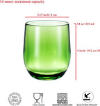 14-ounce Plastic Stemless Wine Glasses, All Purpose Arcylic Glasses, set of 6 Green Reusable Shatter-resistant Dishwasher Safe