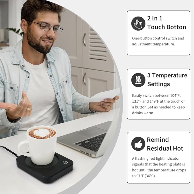 Coffee Mug Warmer, Smart Cup Warmer for Desk, 3 Temperature Control & Auto Shut Off, Electric Cup Warmer for Heating Milk,Tea,Beverage,Candle (Black-No Mug)