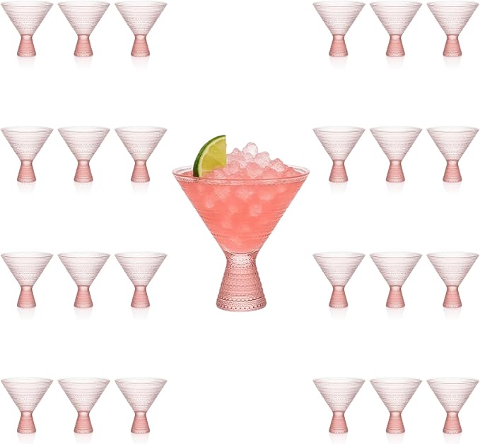 LEMONSODA Hobnail Pink/Clear Martini Glasses Vintage Cocktail Glasses (9oz) for Martini, Cocktail, Margarita, Cosmopolitan, Manhattan (2229)(Pink, Set of 24)
