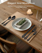 Black Silverware Set, Ollex 24 PCS Retro Royal Silverware Flatware Set for 4 with Spoons Forks Steak Knives Set, Mirror Polished Stainless Steel vintage Black Utensils Set, Dishwasher Safe