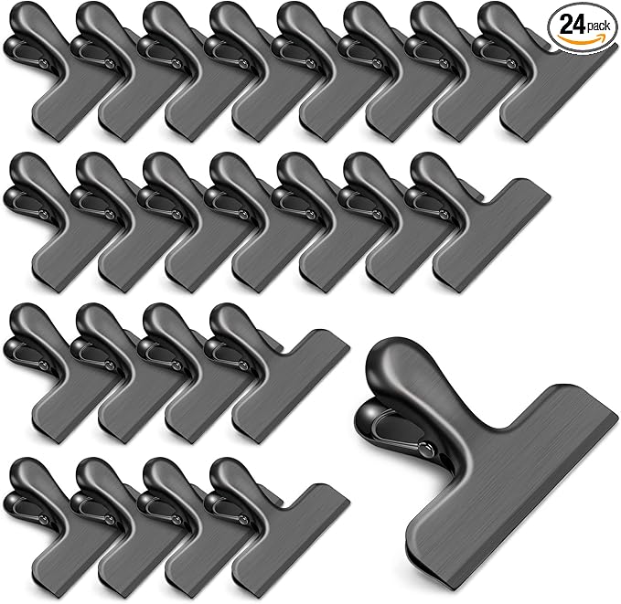 24 Pack Chip Clips, Stainless Steel Bag Clips for Food, Chip Bag Clip Heavy Duty, Food Clip Ideal for Kitchen Office Storage(Black)