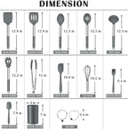 Silicone Cooking Utensils Set, E-far 14-Piece Gray Kitchen Utensils Set with Holder, Kitchen Tools Spatulas with Stainless Steel Handle for Non-stick Cookware, Heat Resistant & Dishwasher safe