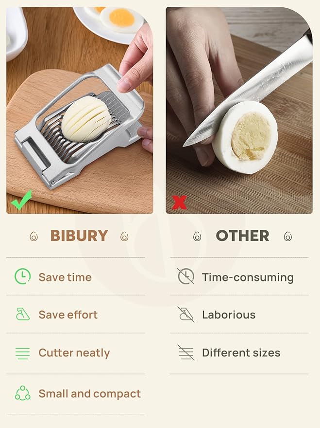 BIBURY Egg Slicer, Egg Cutter for Hard Boiled Eggs, Heavy Duty Aluminium Slicer for Egg Mushroom Strawberry Soft Fruit, Stainless Steel Wires, Dishwasher Safe & Easy to Clean
