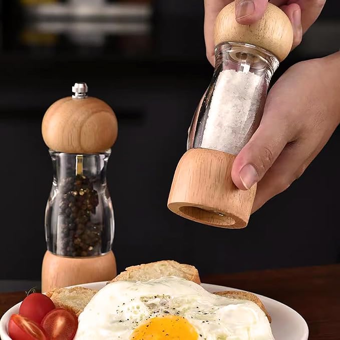 Pepper Grinder Wooden Salt and Pepper Grinder Set Manual Pepper Mill Zinc Alloy Handle Shakers Adjustable Coarseness Retro Style Wood Salt and Pepper Shakers (6in-burlywood)