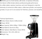 Electric Coffee Grinder, Low Noise Flat Burr Grinder Coffee 19 Settings & Digital Timer Display,Commercial Espresso Coffee Grinders,with 500/1500ML Large Capacity 1500ml-Black