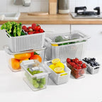 LUXEAR 4 Pack Fruit Vegetable Containers for Fridge, Produce Saver Container with Lids &Removable Colander BPA-free Refrigerator Storage Organizer for Fruit Vegetable, Berry, Meat keep Fresh Longer