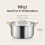 BEZIA 10 Quart Tri-Ply Stainless Steel Stock Pot, Nonstick Stockpot with Sturdy & Double Handle, Even Heating, Induction Cooking Pot for All Stoves, Large Soup Pot for Catering，Groups, Events, Silver