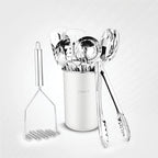 Avador® Premium Set of 10 Stainless Steel (WHITE HOLDER) Kitchen Tool Set with Holder Easy To Clean, Space Saving, Great for Cooking, Baking, Prepping (WHITE)