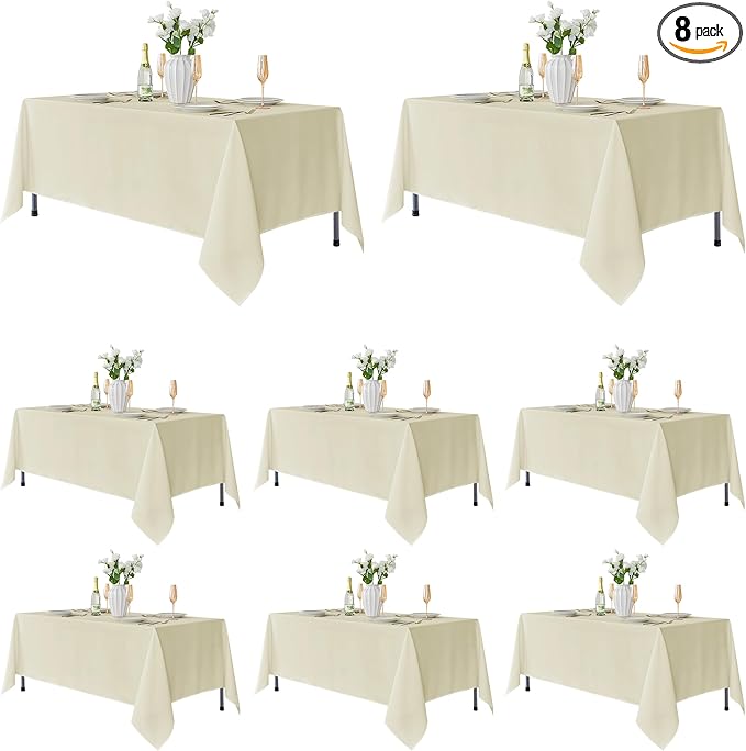 Fitable 8 Pack Rectangle Tablecloths: Stain Resistant Wrinkle Free Circle Table Clothes, Washable Reusable Polyester Table Covers for Wedding Party Birthday Banquet Reception(Ivory, 60x102 Inch)