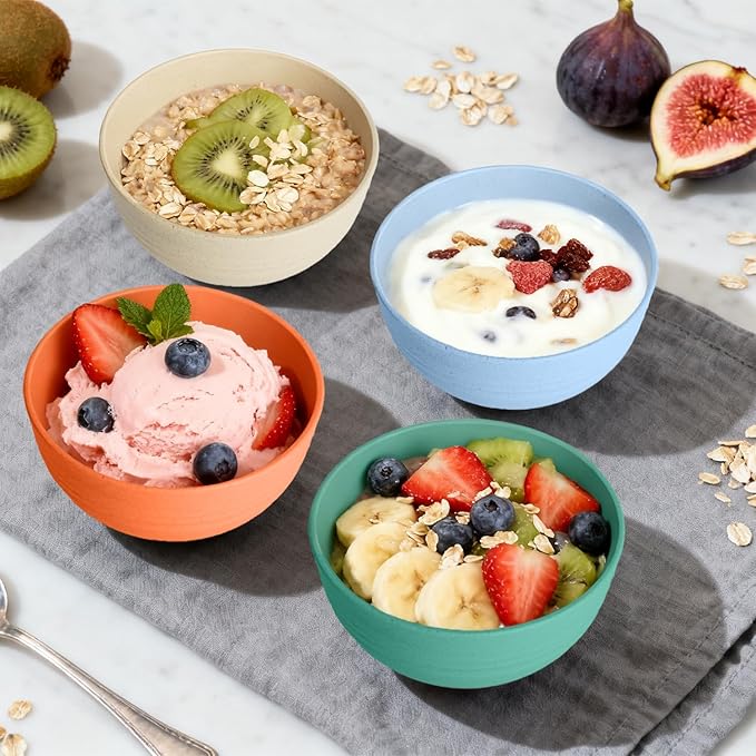 Wheat Straw Bowls, Unbreakable Small Bowls Set of 6, 10 OZ Mini Dessert Bowls for Ice Cream, Snack, Yogurt and Fruits, Microwave & Dishwasher Safe Small Bowl, Multi