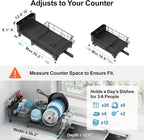 GSlife Expandable Dish Drying Rack - Large Dish Racks for Kitchen Counter with Pan Slot, Anti-Rust Sink Dish Drainer with Drainboard and Utensil Holder, 26.2" Lx12.6 W, Black