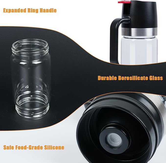 Honey Dispenser No Drip with Stand, 12 OZ Glass Honey Jar, Syrup Dispenser, Easy One Hand Use Honey Pot for Coffee or Tea, Mess Free Honey Dispenser for Syrup, Honey Container (2PCS Black)