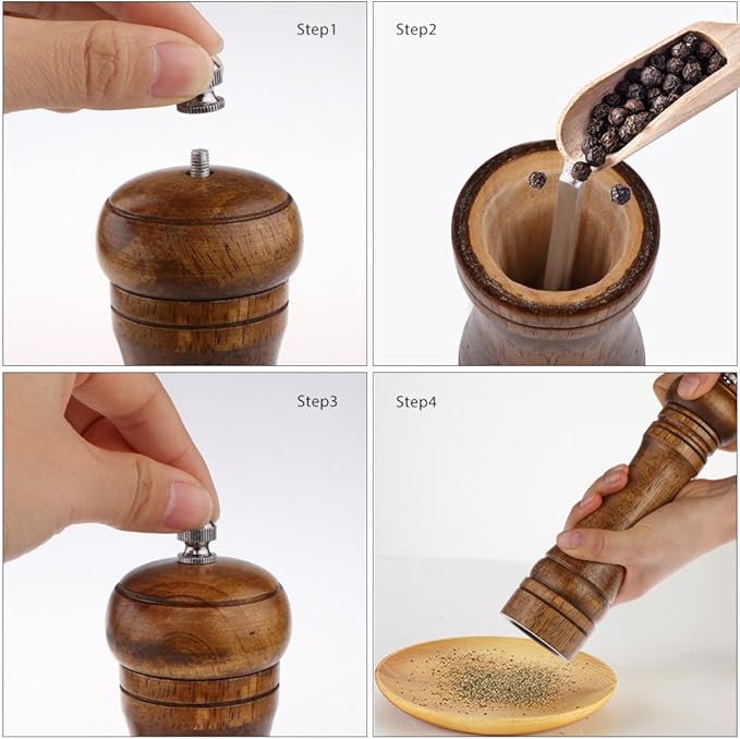2PCS Salt and Pepper Grinder, Solid Wood Sea Salt and Pepper Shakers, Pepper Mill & Salt Mill With Adjustable Coarseness, Premium Spice Grinder Easy To Use 8 INCH, Ideal Gift for Parents & Friends