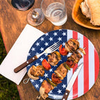 White Melamine Dinner Plates,6pcs Dishes Set,10inch Lightweight Round Plates,Scratch Resistant Unbreakable Serving Dishes,Flag