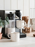 LE TAUCI Stackable Coffee Mugs Set with Stand, Ceramic Espresso Cups for Au Lait, Cappuccino,Latte,Cafe,Mocha,Tea, Suit For Housewarming Wedding- 8 oz, Set of 4,Arctic white