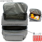 FlowFly Double Layer Cooler Insulated Lunch Bag Adult Lunch Box Large Tote Bag for Men, Women, With Adjustable Strap,Front Pocket and Dual Large Mesh Side Pockets