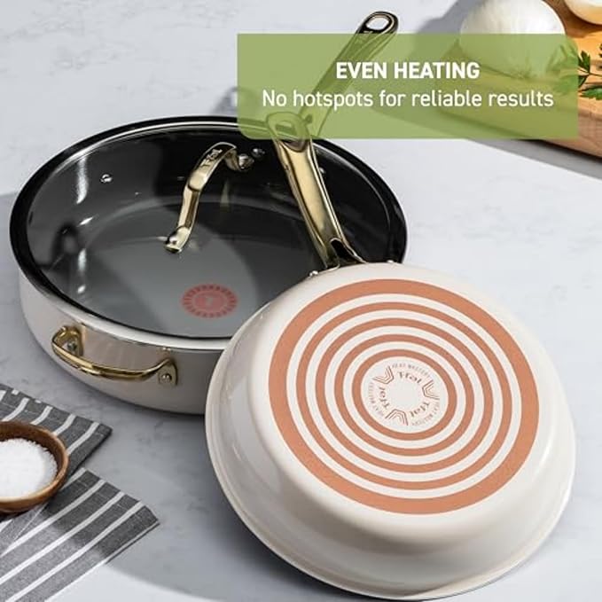 T-fal Preserve Ceramic, Non stick Cookware Set 13-Piece, Oven & Broiler Safe up to 350°F, Includes Stockpot, Saucepans, Frying Pans, Protectors, Pots and Pans, Beige