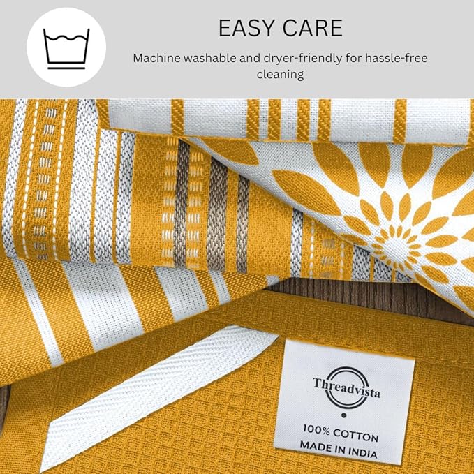 Assorted Kitchen Towels 16x26 Inch 100% Cotton Set of 5 - Dish Cloths Towels with Hanging Loop - Soft Absorbent Washable Tea Towels for Kitchen - Quick Drying Dish Towels Mustard Yellow