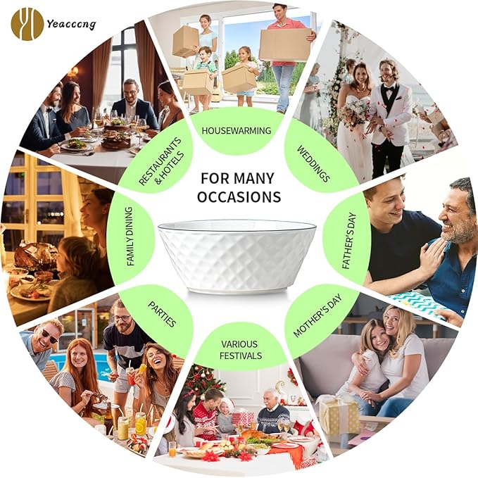 Yeacccng Deep Soup Bowls Set of 3, 46oz Large Cereal Bowls, Large Soup Bowl for Kitchen, 8 inch Diamond Pattern Decorative Bowls, Dishwasher & Microwave Safe, Scratch-Resistant, Lead-Free, Easy Clean