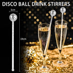 10 PCS DISCO BALL DRINK STIRRERS Glitter Drink Stirrers Lolipop Sticks Disposible for Last Disco disco bachelorette New Year’s Eve and wedding (silver)