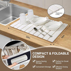 Large Stone Dish Drying Mat for Kitchen Counter – Foldable, Quick Dry, Ultra Absorbent Diatomaceous Earth Mat for Dishes, Bottles, Cups, Countertops & Bathroom, 24"×16" (White)