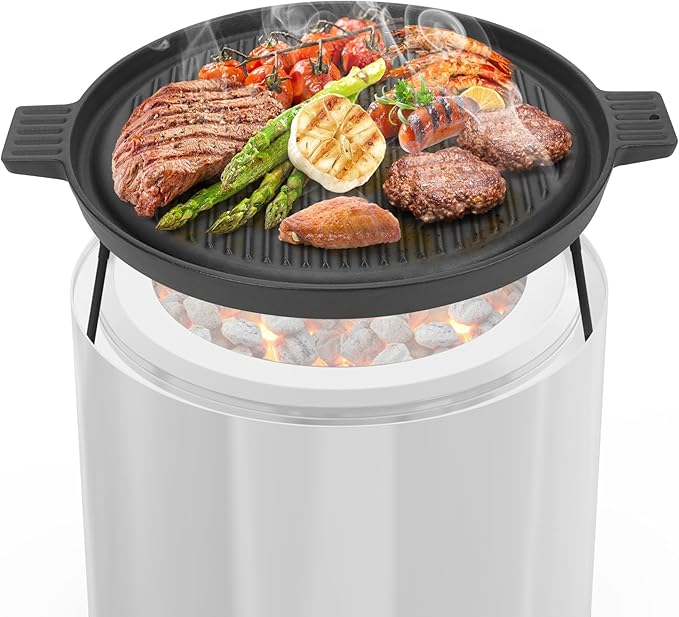 Onlyfire Griddle for Solo Stove Ranger, 14 Inch Double Sided Reversible Cast Iron Campfire Grill Pan with Detachable Legs for Solo Stove 15 Inch Fire Pit, Raised Top Cookware for Ranger Fire Pit