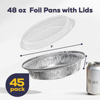 Fit Meal Prep 45 pack 9" Round Aluminum Foil Pans with Clear Dome Lids, Pie Tins Disposable 9 inch with Lids, Take Out Containers, Freezer Oven Safe Aluminum Baking Pans for Storing, Cooking, Storage