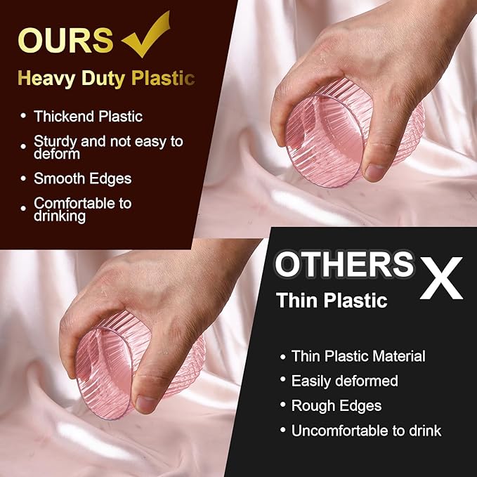 40 Pack Plastic Ribbed Wine Glasses, 14Oz Origami Disposable Wine Glasses Unbreakable Clear Plastic Cocktail Glasses Recyclable Shatterproof Reusable Wine Cups (14oz-pink-40pack)
