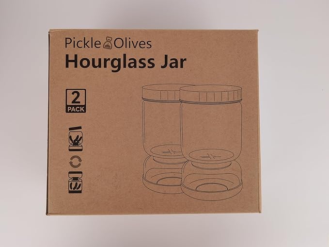 Pickle Jar, Pickle and Olive Hourglass Jar Pickle Juice Separator from Wet and Dry, Upgrade Food-grade ABS Lid and BPA Free Hourglass Pickle Jar for Airtight Food Storage 2 Pack