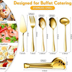 Patelai Serving Utensils Set Include Stainless Steel Large Spoons Slotted Spoons Forks Tongs Soup Ladle and Pie Server for Parties Buffet Catering, Dishwasher Safe(Gold,10 Pieces)