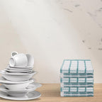 Urban Villa Dish Cloths Terry Cotton Pack of 6, Highly Absorbent Quick Drying Super Soft Premium Dish Towels for Kitchen with Hanging Loop Hand & Tea Towels - 12x12 Inch, (Aqua & White, Checks)