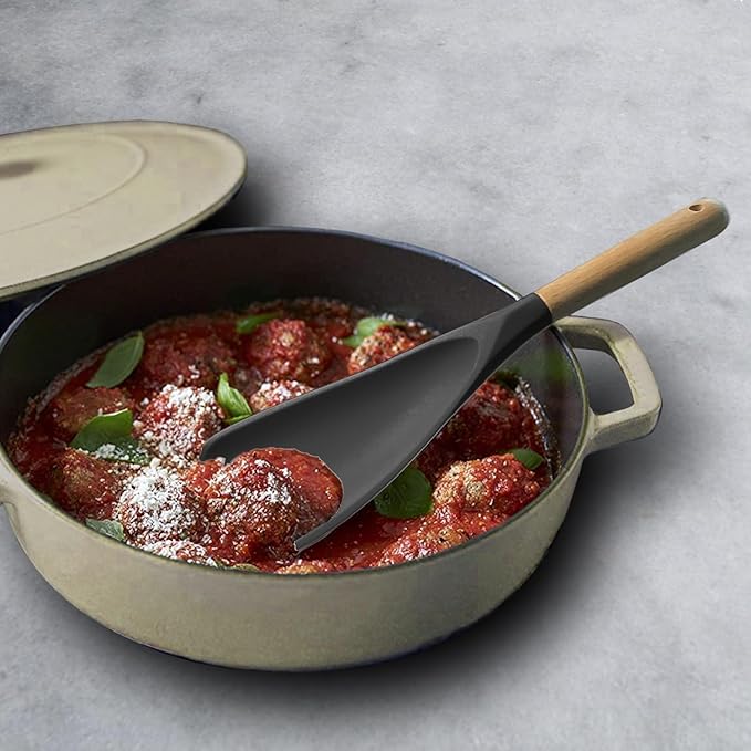 VOVOLY Cooking Spoon for Nonstick Cookingwares, Silicone Spoon Spoon for Mixing, Scoop, and Scrape, Black (13.4''+11.4" Black 2-Pack)