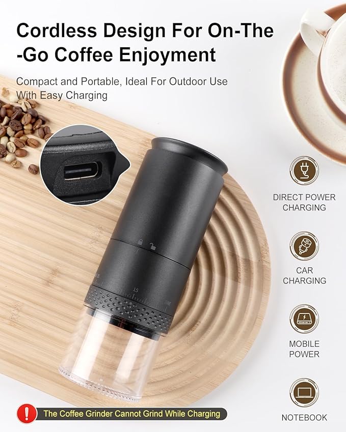 Portable Electric 420 Stainless Steel Burr Coffee Grinder, Rechargeable Small Bean Mill with 38 Adjustable Grind Settings, Cordless Travel Grinder for Espresso, Cold Brew, Pour Over, French Press