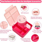Bento Lunch Box with 8oz Soup Thermo,Kids Leakproof 4 Compartment Lunch Food Containers with Sauce Cup and Ice Pack,Kids Thermo Insulated Hot Food Jar and Lunch Bag for School,Trvael-Pink