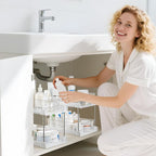 Vtopmart 2 Pack Bathroom Organizer, 2 Tier White Under Sink Organizers Vanity Countertop Storage Container,Cabinet Drawers Bins, Pull-Out Organization with Track for Pantry, Kitchen