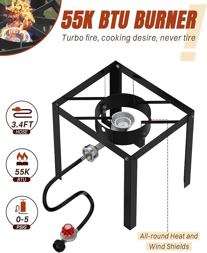 Outdoor Deep Fryer 18QT | Fish Fryer Pot with 2 * 9QT Baskets | Heat-Resistant Silicone Handles | Lid & Fryer Tong & Thermometer | For Frying Fish, French Fries, Chicken Wings | 58,000BTUs | Aluminum