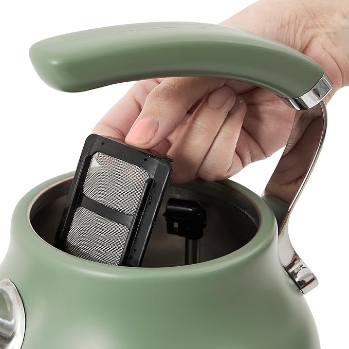 Haden Dorset 1.7 Liter Stainless Steel Electric Kettle, Hot Water Kettle with 360-Degree Base and Auto Shutoff, Cedar Green & Chrome