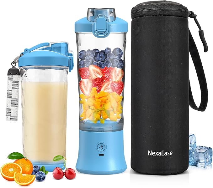 Portable Blender for Shakes and Smoothies- Personal Juicer 20 OZ Electric Protein Shaker Bottle with Insulated Sleeve, USB-C Rechargeable,Travel Lid-Small Blender Cup for Kitchen, Office, Gym,Travel