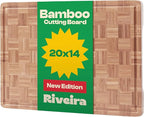 Riveira Bamboo End Grain Wood Cutting Board – Gourmet Bamboo Grandeur: 20 x 14 Wooden Cutting Boards – Wooden Cutting Boards For Kitchen Decorative – Innovative Juice Grooves End Grain Cutting Board