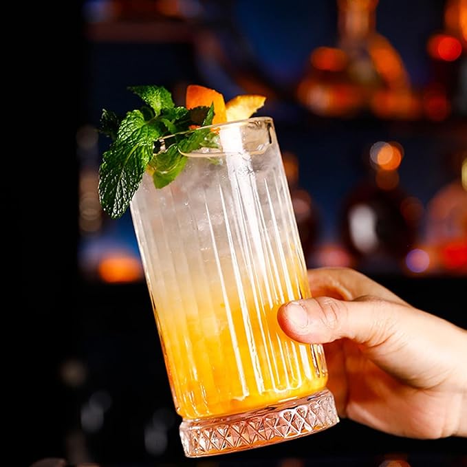 Tall Drinking Glasses Set of 4-16oz Glass Cups for Kitchen - Elegant Highball Glassware for Water, Ice Coffee, Cocktail, Cold Beverage