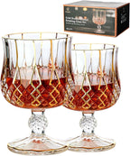 GLASKEY Crystal Brandy and Cognac Snifter Glasses Set of 2-24K Gold Hand Decorated,Short Stem Cognac Glass Brandy Goblets for Bourbon,Scotch,Tequila,Armagnac,Rum,Gift Ideas-7oz