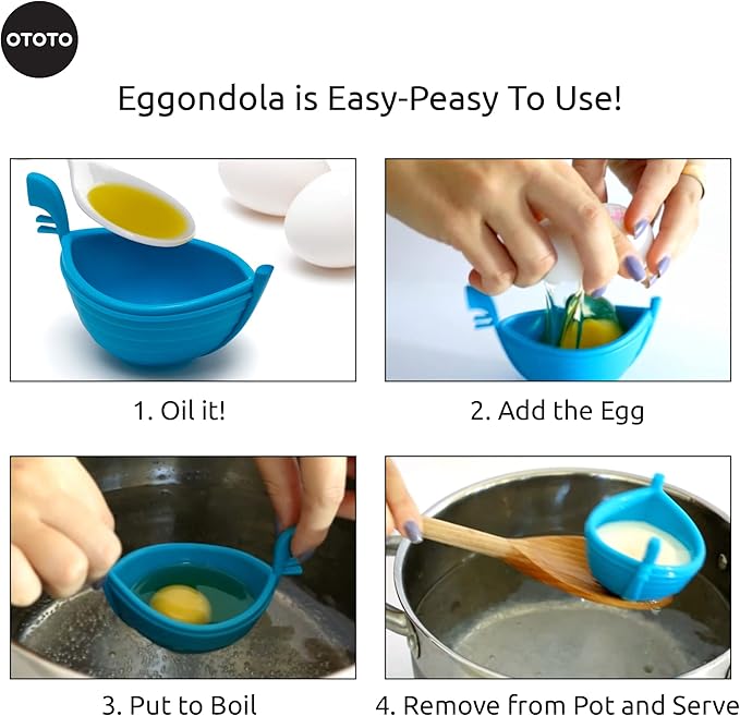 OTOTO New Eggondola Egg Poacher - Poached Egg Silicone Egg Cooker - Gondola Egg Silicone Poacher for Cooking Eggs - Kitchen Egg Cooker, Perfect Egg Maker - Egg Design Maker, Egg Kitchen Gadgets