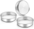 Onader 8 Inch Round Cake Pan, Stainless Steel Baking Pan Set of 3, Birthday Wedding Cake Tin