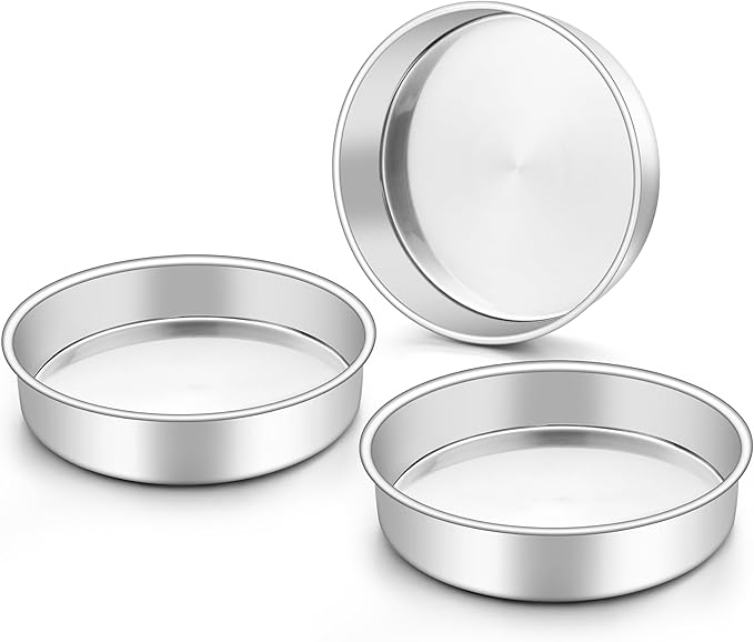 Onader 8 Inch Round Cake Pan, Stainless Steel Baking Pan Set of 3, Birthday Wedding Cake Tin