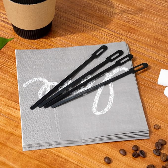 Restaurantware 5.8 Inch Coffee Stirrers 100 Disposable Coffee Stirring Sticks - Unique Keyhole Design For Hot And Cold Drinks Black PS Plastic Plastic Stir Sticks For Coffees and Cocktails