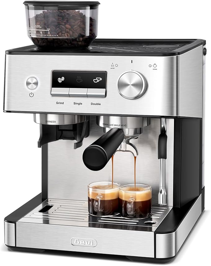 Gevi 20 Bar Espresso Machine with Grinder & Milk Frother, Professional Coffee Maker for Home, Cappuccino & Latte, Removable Water Tank, Steam Wand