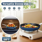 DishDelight Pots and Pans Set Nonstick, Nonstick Frying Pan, 10 Inch Fry Pan, 12 Qt Ceramic Saute Pan with Glass Lid, Induction Cookware Set, Added Plasma Diamond, Blue